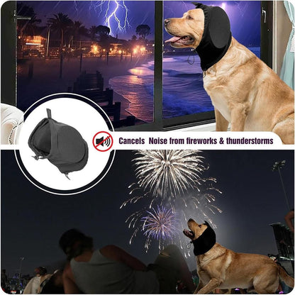 Black Adjustable Dog Ear Muffs Noise Reducing Pet Headwrap Protective Ear Cover - M