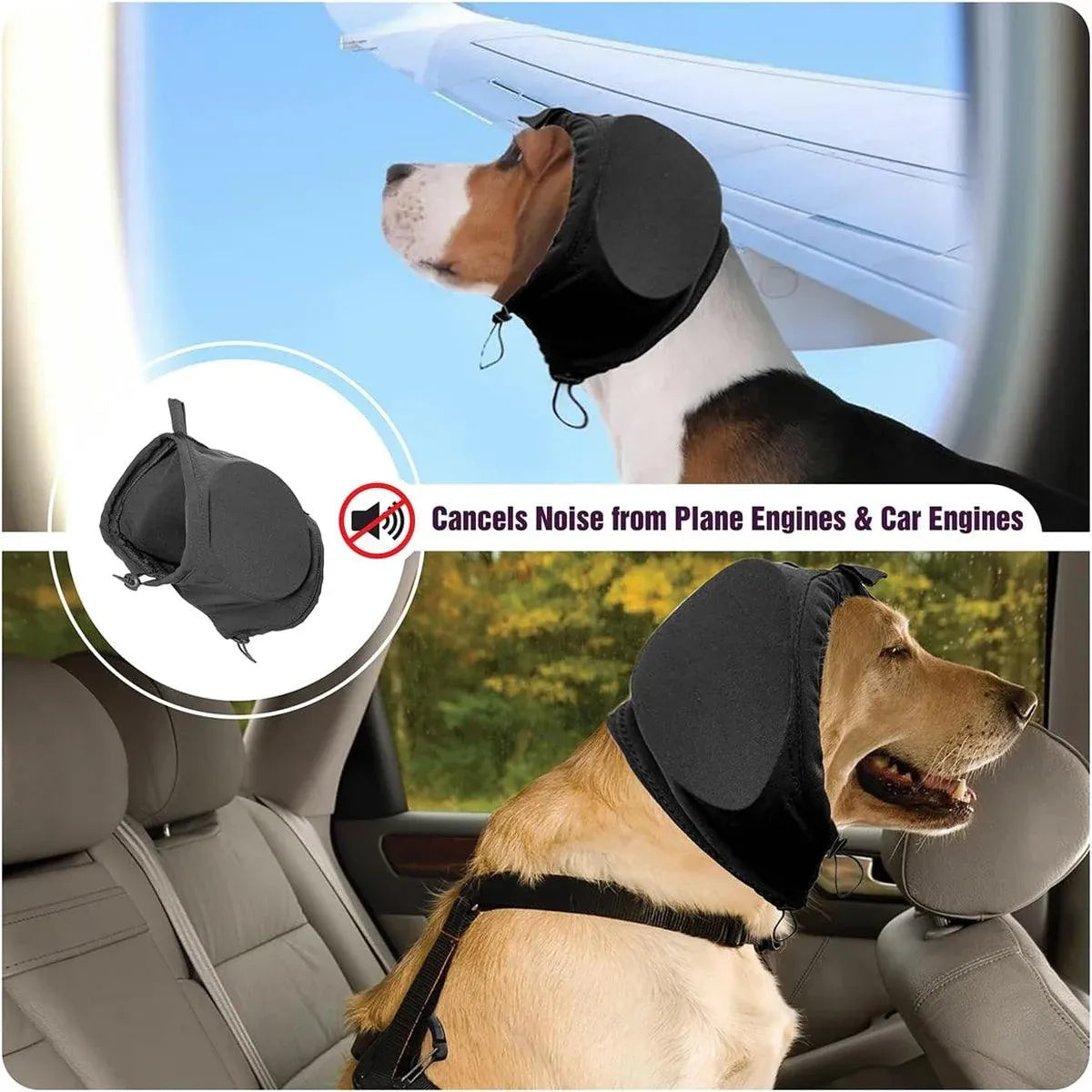 Black Adjustable Dog Ear Muffs Noise Reducing Pet Headwrap Protective Ear Cover - M