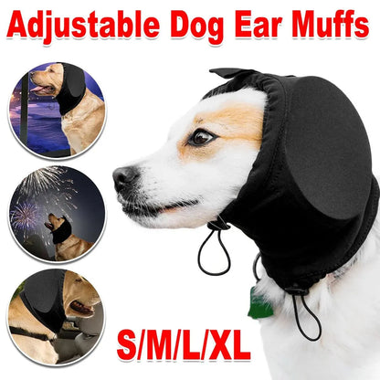 Black Adjustable Dog Ear Muffs Noise Reducing Pet Headwrap Protective Ear Cover - M