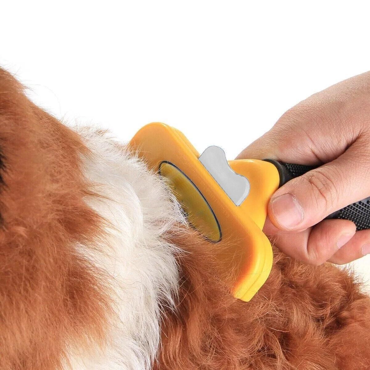 Pet Hair Removal Brush Deshedding Tool for Cats Dogs Grooming Comb Fur Remover - Yellow