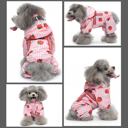 Strawberry Checkered Cat Raincoat Outdoor Rainy Days Dog Raincoat Fashionable - XL