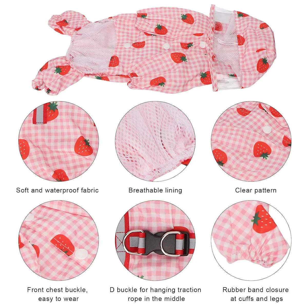 Strawberry Checkered Cat Raincoat Outdoor Rainy Days Dog Raincoat Fashionable - XL