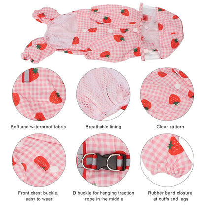 Strawberry Checkered Cat Raincoat Outdoor Rainy Days Dog Raincoat Fashionable - XL