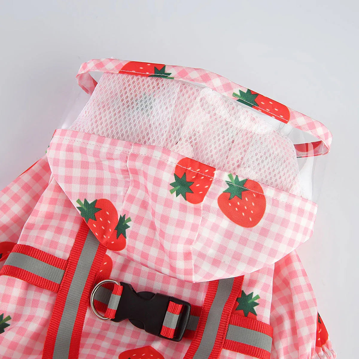 Strawberry Checkered Cat Raincoat Outdoor Rainy Days Dog Raincoat Fashionable - XL