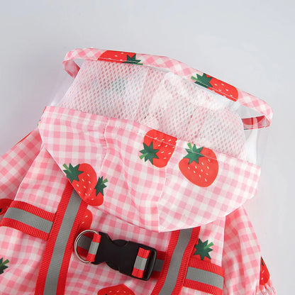 Strawberry Checkered Cat Raincoat Outdoor Rainy Days Dog Raincoat Fashionable - XL