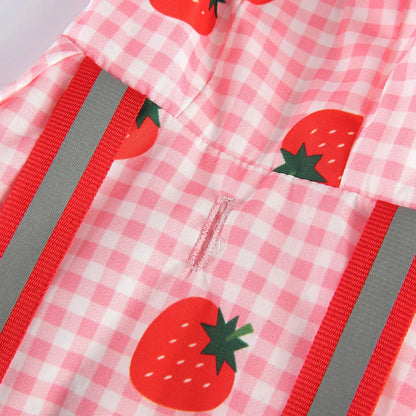 Strawberry Checkered Cat Raincoat Outdoor Rainy Days Dog Raincoat Fashionable - XL
