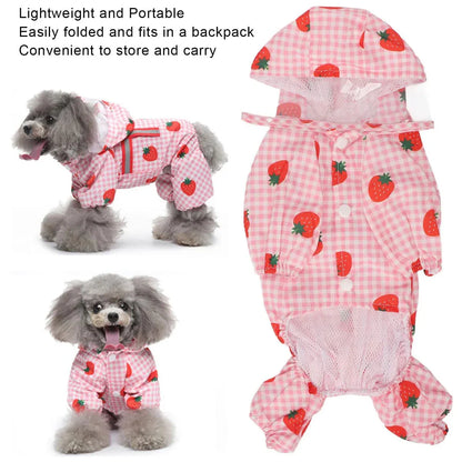 Strawberry Checkered Cat Raincoat Outdoor Rainy Days Dog Raincoat Fashionable - XL