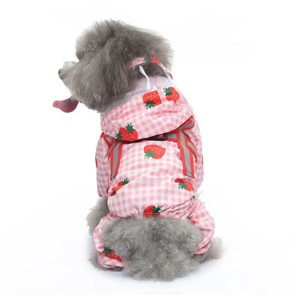 Strawberry Checkered Cat Raincoat Outdoor Rainy Days Dog Raincoat Fashionable - XL