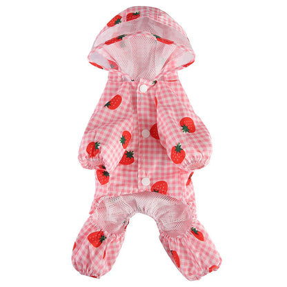 Strawberry Checkered Cat Raincoat Outdoor Rainy Days Dog Raincoat Fashionable - XS