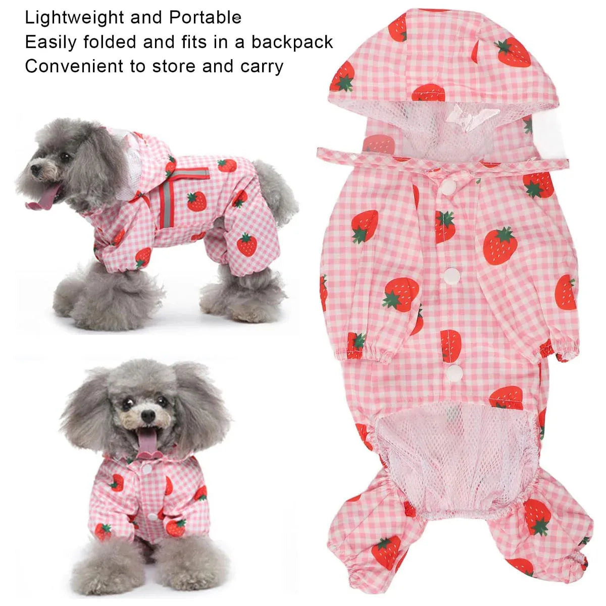 Strawberry Checkered Cat Raincoat Outdoor Rainy Days Dog Raincoat Fashionable - XS