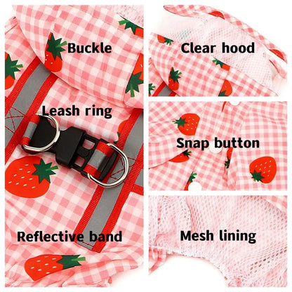 Strawberry Checkered Cat Raincoat Outdoor Rainy Days Dog Raincoat Fashionable - XS