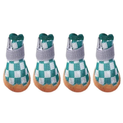 4pcs Breathable Mesh Dog Shoes Small Pets Puppy Paw Protection Summer Boots - Green-3