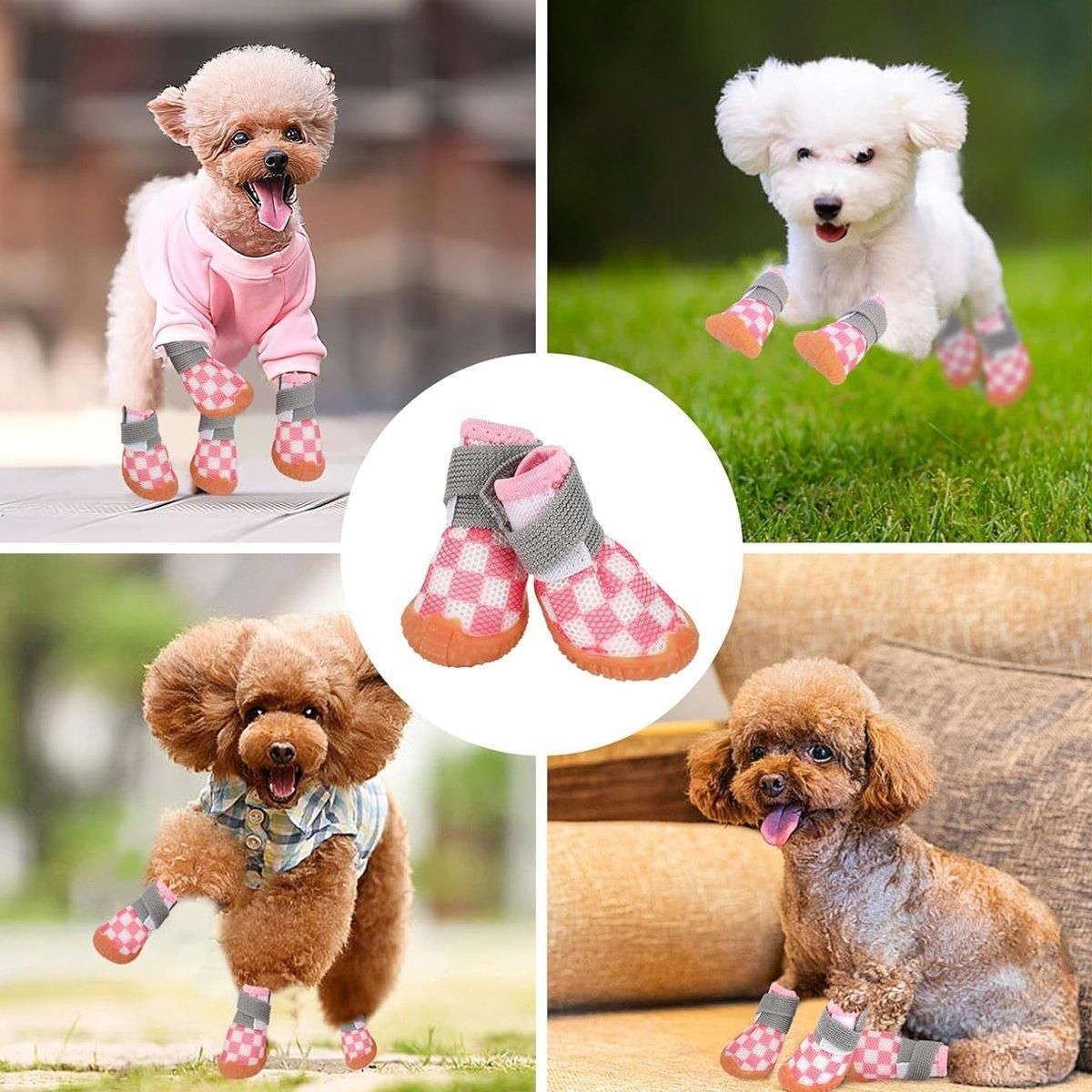 4pcs Breathable Mesh Dog Shoes Small Pets Puppy Paw Protection Summer Boots - Green-3
