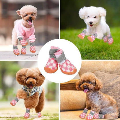 4pcs Breathable Mesh Dog Shoes Small Pets Puppy Paw Protection Summer Boots - Green-3