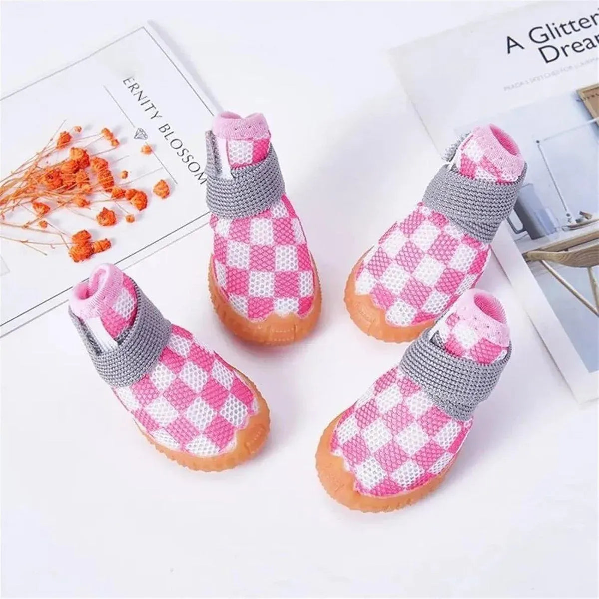 4pcs Breathable Mesh Dog Shoes Small Pets Puppy Paw Protection Summer Boots - Green-3