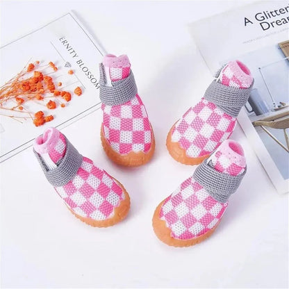 4pcs Breathable Mesh Dog Shoes Small Pets Puppy Paw Protection Summer Boots - Green-3