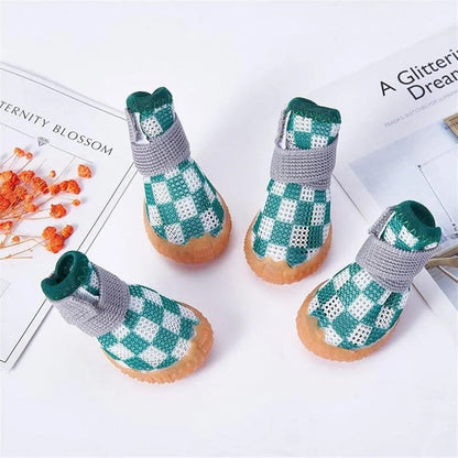4pcs Breathable Mesh Dog Shoes Small Pets Puppy Paw Protection Summer Boots - Green-3