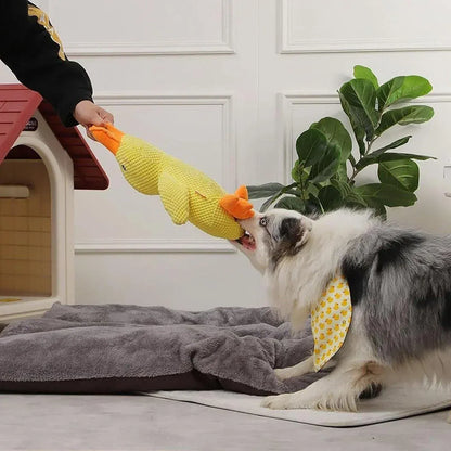 Plush Cartoon Duck Dog Toy Interactive Squeaky Pet Toy Durable Fun Chew Toy - Green