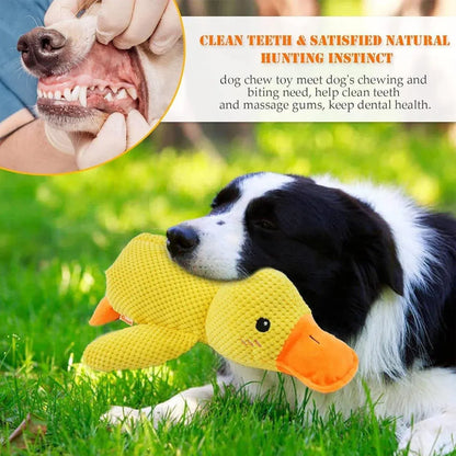 Plush Cartoon Duck Dog Toy Interactive Squeaky Pet Toy Durable Fun Chew Toy - Yellow