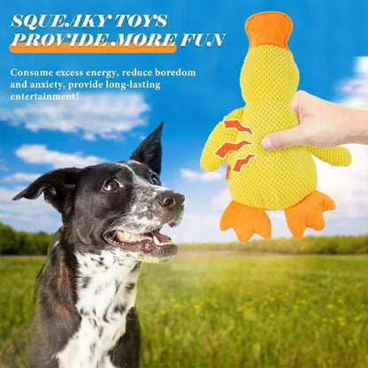 Plush Cartoon Duck Dog Toy Interactive Squeaky Pet Toy Durable Fun Chew Toy - Yellow