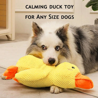 Plush Cartoon Duck Dog Toy Interactive Squeaky Pet Toy Durable Fun Chew Toy - Yellow