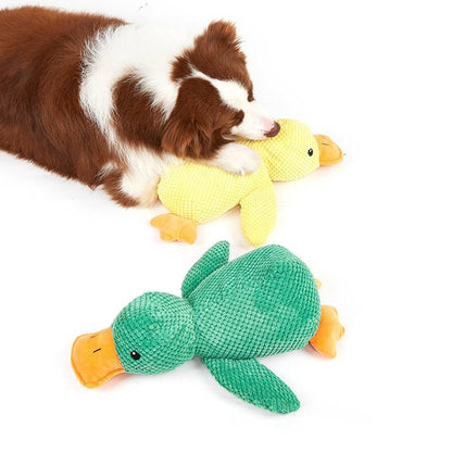 Plush Cartoon Duck Dog Toy Interactive Squeaky Pet Toy Durable Fun Chew Toy - Yellow