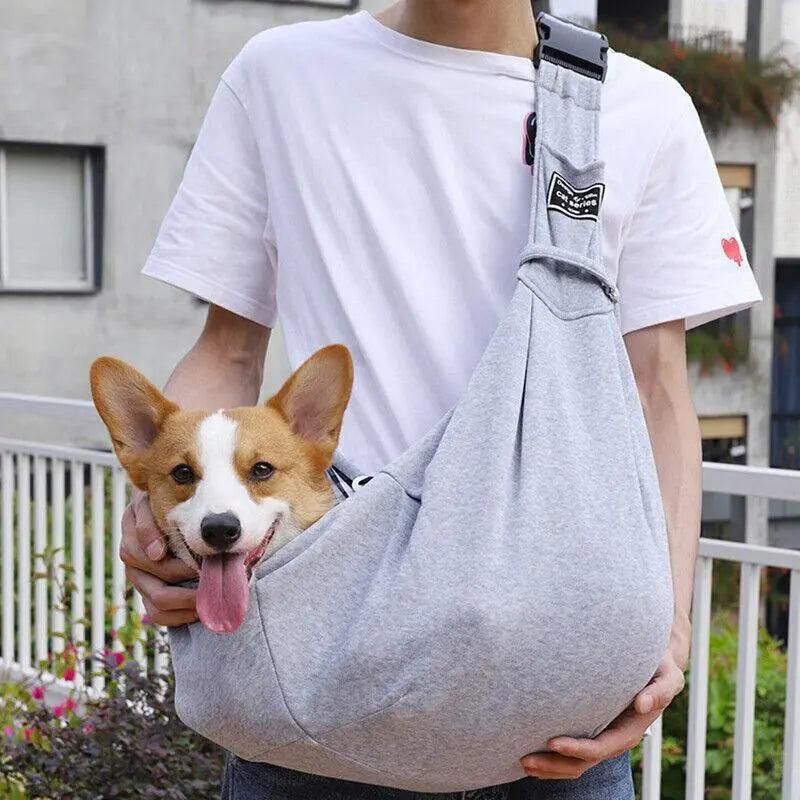Portable Pet Sling Carrier Shoulder Bag for Small Dogs and Cats Travel Outdoor - Grey