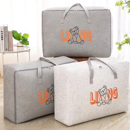 2pcs Cartoon Bear Luggage Organizer Storage Bags Blanket Quilt Closet Box Set - White-M