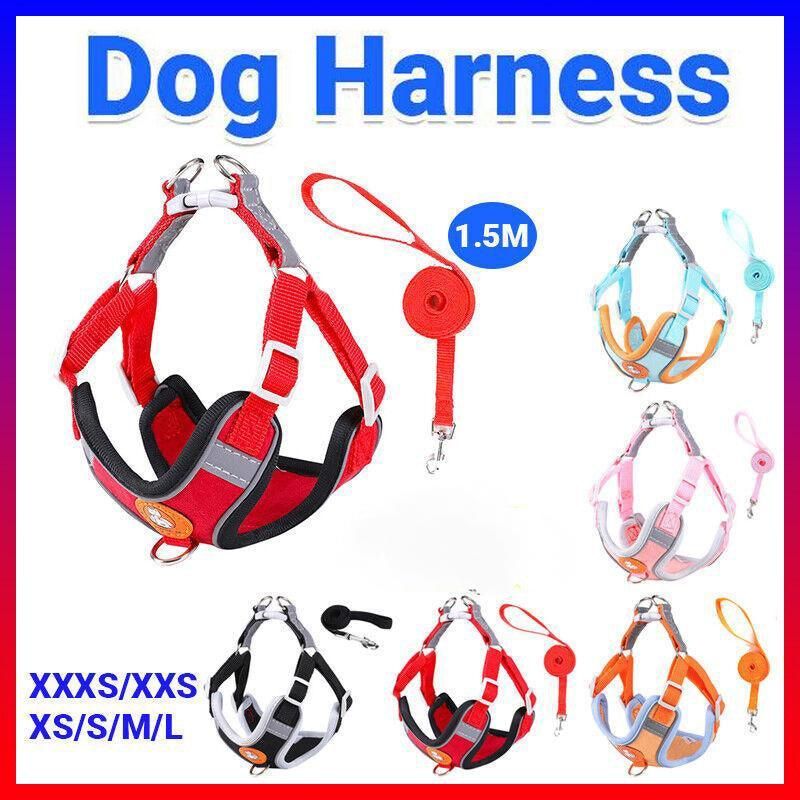 Dog Harness Cat Lead Puppy Leash Vest Mesh Breathe Adjustable Braces Small Pet Orange - S