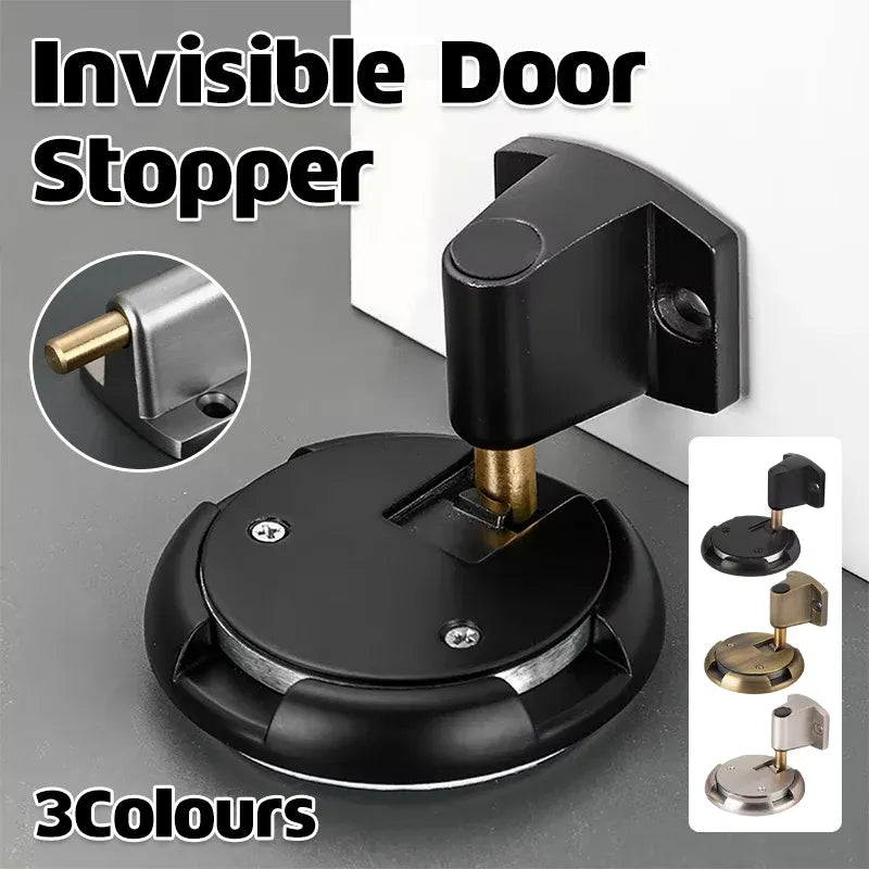 Push Lock Door Stop Floor Mounted Mechanical Door Holder Zinc Alloy - Black