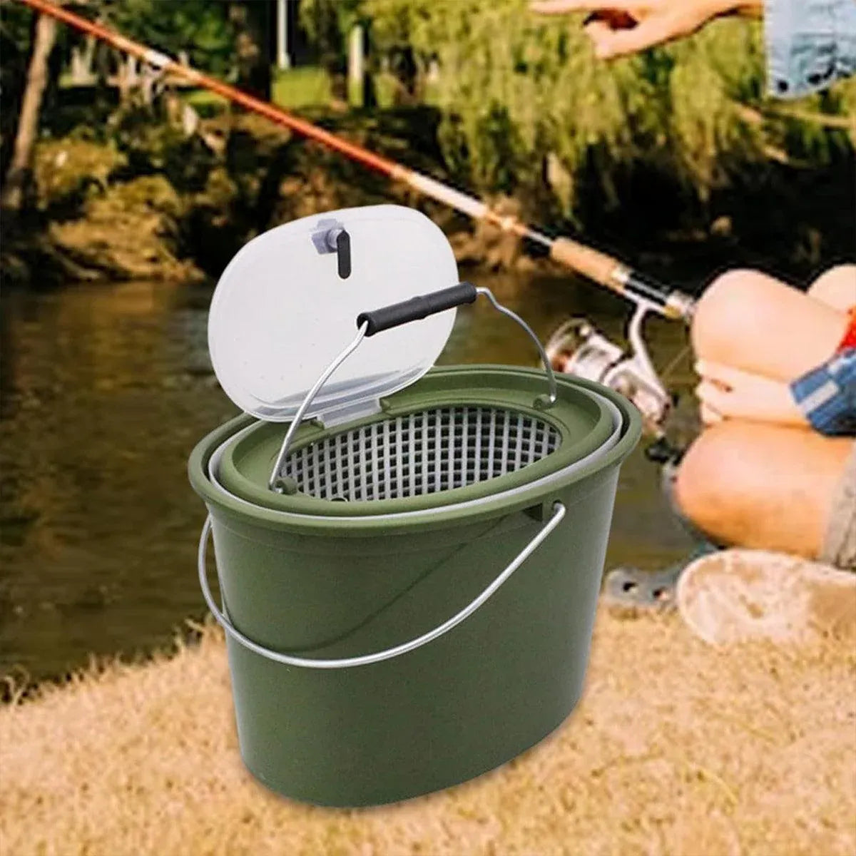 Portable Double Live Fish Bucket Breathable Fish Storage Container for Fishing - S