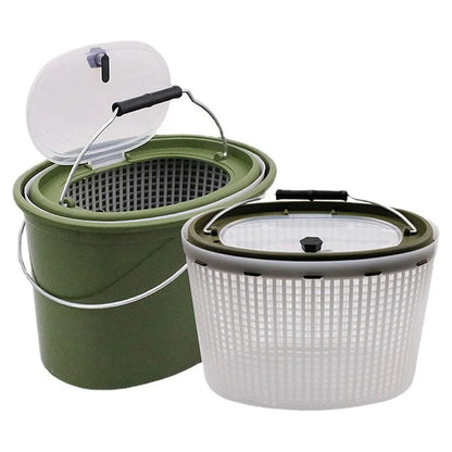 Portable Double Live Fish Bucket Breathable Fish Storage Container for Fishing - S