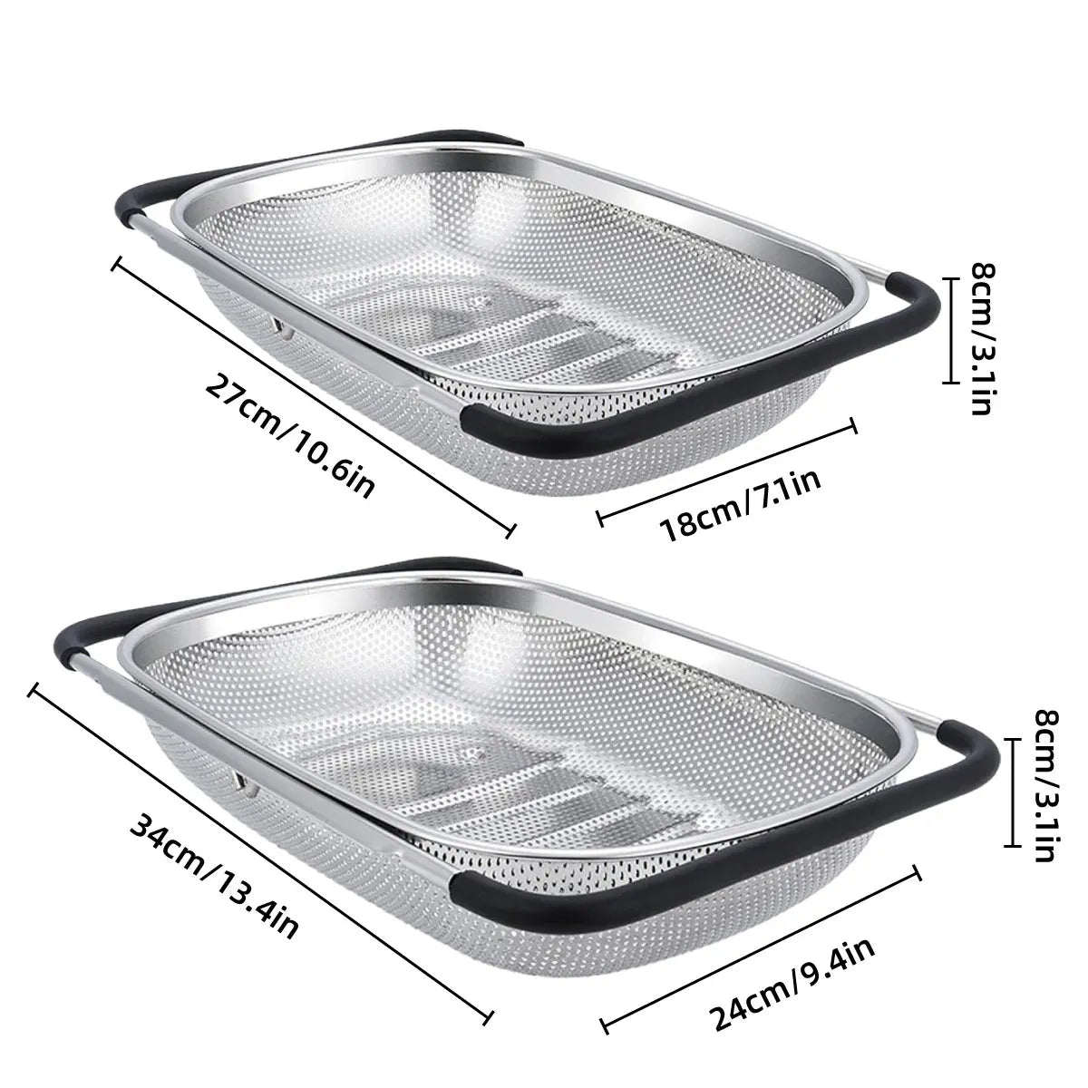 Stainless Steel Sink Basket Vegetable Washer Drain Rack Kitchen Storage Holder - 18x27x8cm