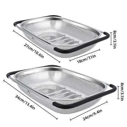 Stainless Steel Sink Basket Vegetable Washer Drain Rack Kitchen Storage Holder - 18x27x8cm