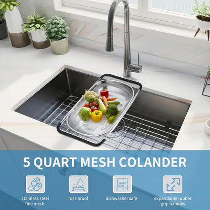 Stainless Steel Sink Basket Vegetable Washer Drain Rack Kitchen Storage Holder - 18x27x8cm
