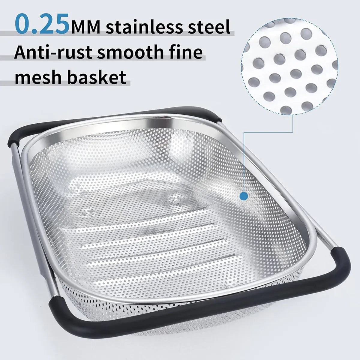 Stainless Steel Sink Basket Vegetable Washer Drain Rack Kitchen Storage Holder - 18x27x8cm