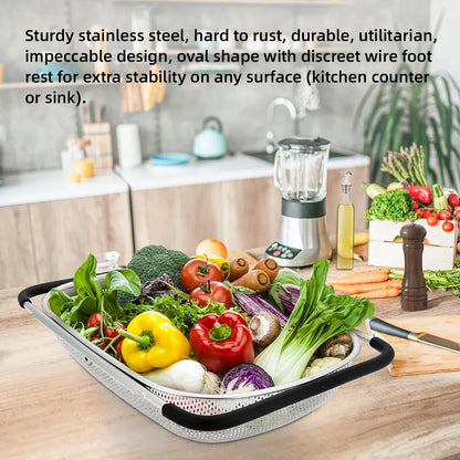 Stainless Steel Sink Basket Vegetable Washer Drain Rack Kitchen Storage Holder - 18x27x8cm
