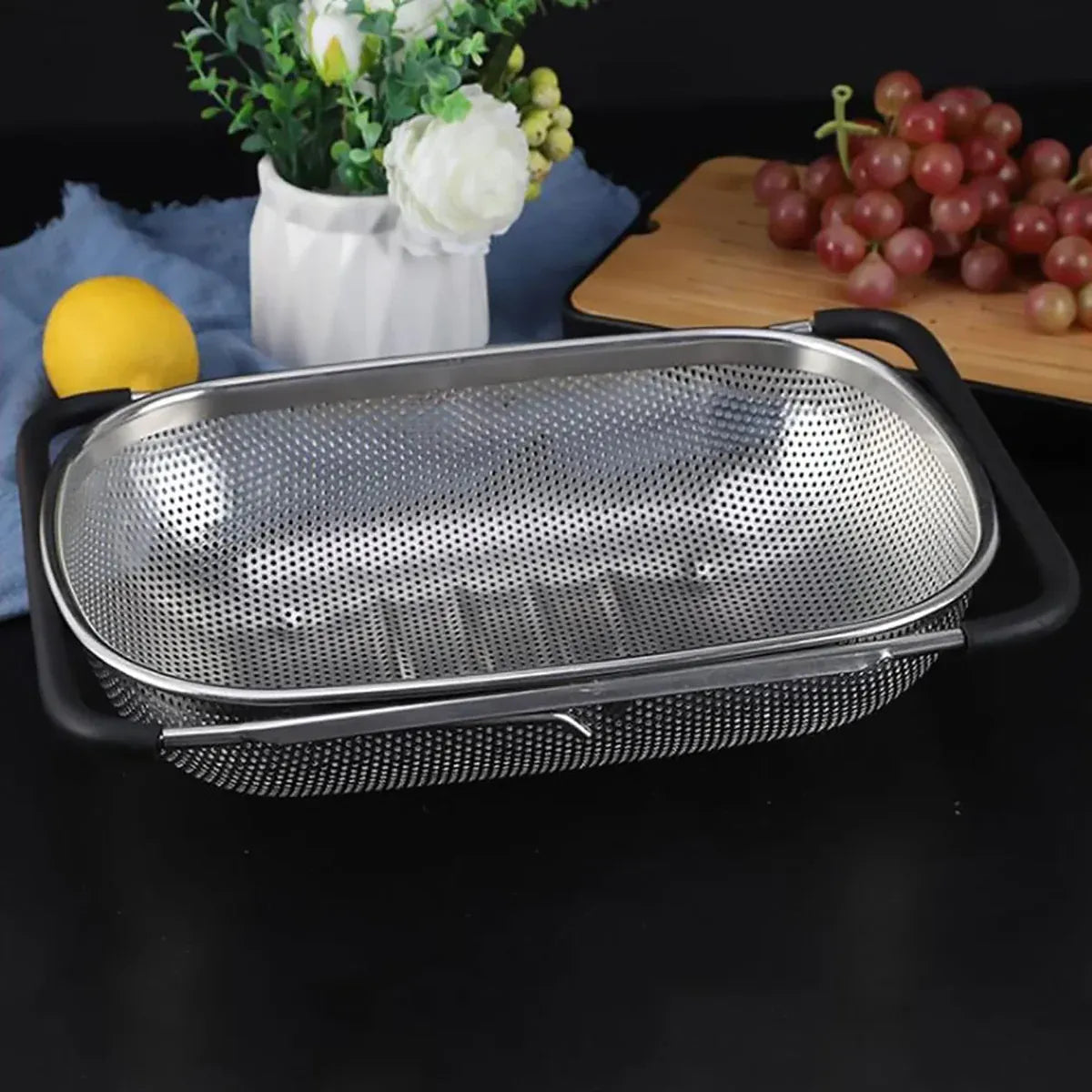 Stainless Steel Sink Basket Vegetable Washer Drain Rack Kitchen Storage Holder - 18x27x8cm