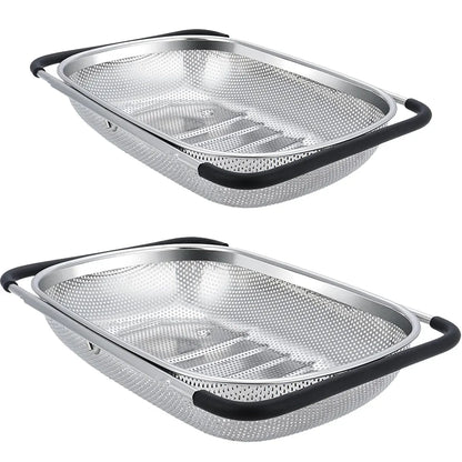 Stainless Steel Sink Basket Vegetable Washer Drain Rack Kitchen Storage Holder - 24x34x8cm