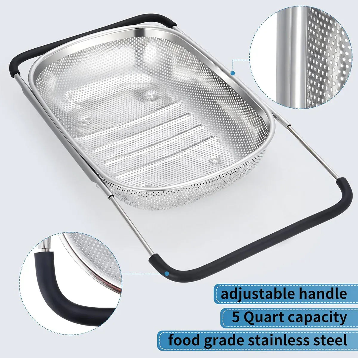 Stainless Steel Sink Basket Vegetable Washer Drain Rack Kitchen Storage Holder - 24x34x8cm