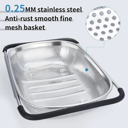 Stainless Steel Sink Basket Vegetable Washer Drain Rack Kitchen Storage Holder - 24x34x8cm