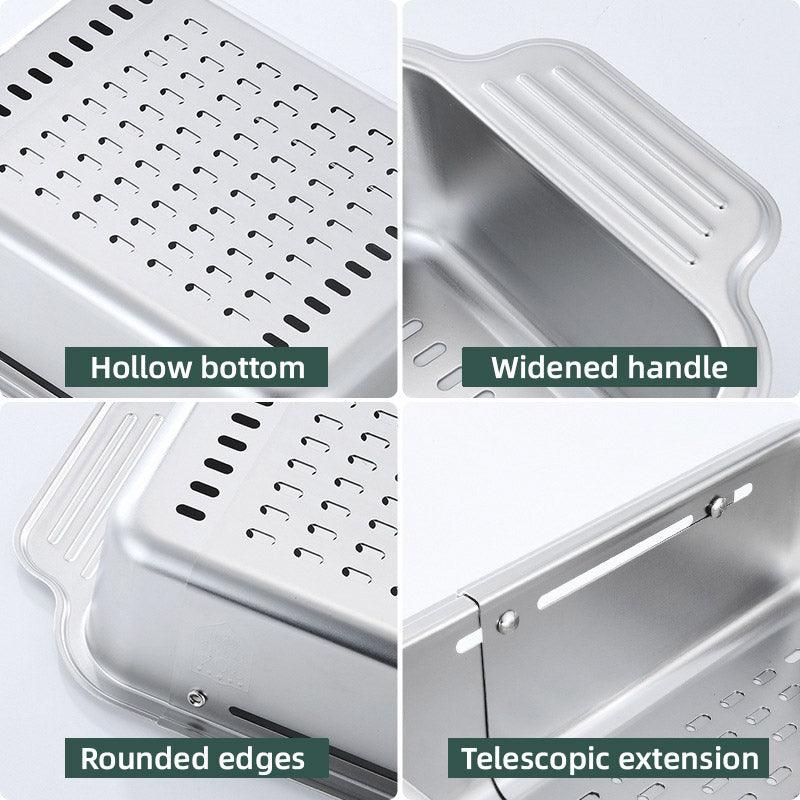 304 Stainless Steel Retractable Sink Drain Basket Kitchen Storage Rack Adjustable
