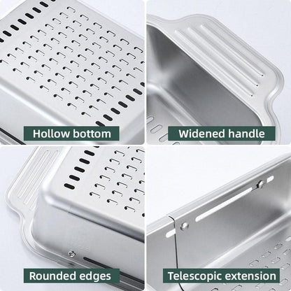 304 Stainless Steel Retractable Sink Drain Basket Kitchen Storage Rack Adjustable
