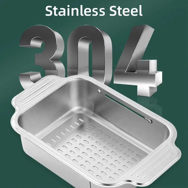 304 Stainless Steel Retractable Sink Drain Basket Kitchen Storage Rack Adjustable