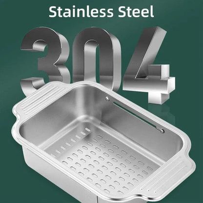 304 Stainless Steel Retractable Sink Drain Basket Kitchen Storage Rack Adjustable