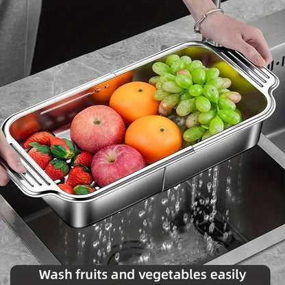 304 Stainless Steel Retractable Sink Drain Basket Kitchen Storage Rack Adjustable