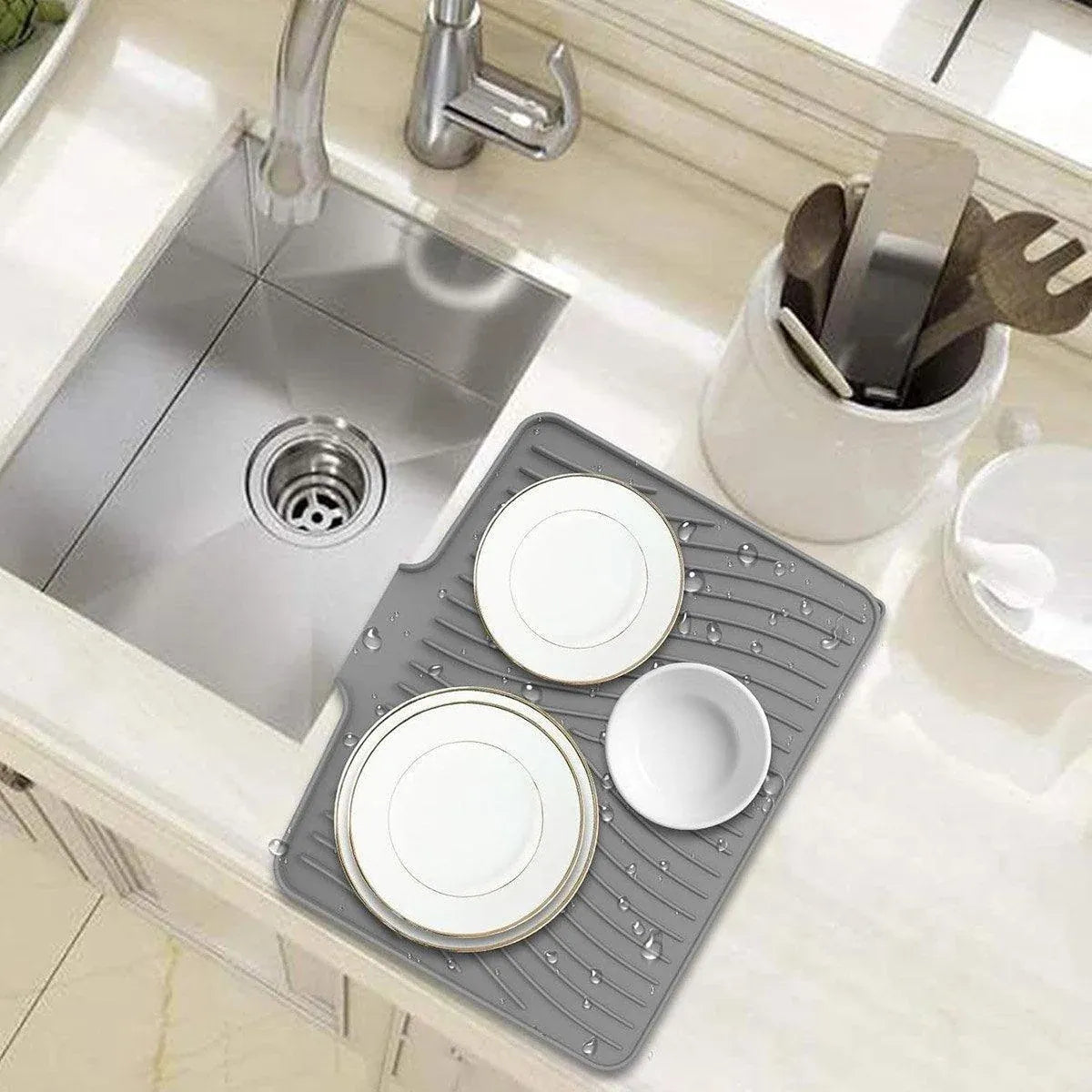 Silicone Dish Drying Mat Heat Resistant Draining Slope Pad for Kitchen Counter - Green