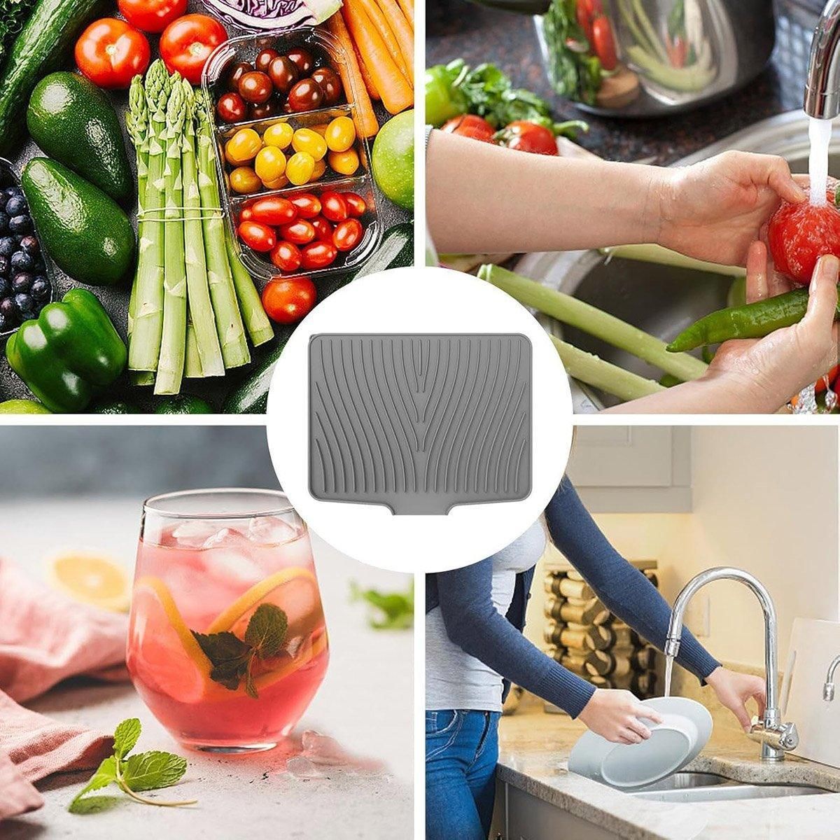 Silicone Dish Drying Mat Heat Resistant Draining Slope Pad for Kitchen Counter - Green