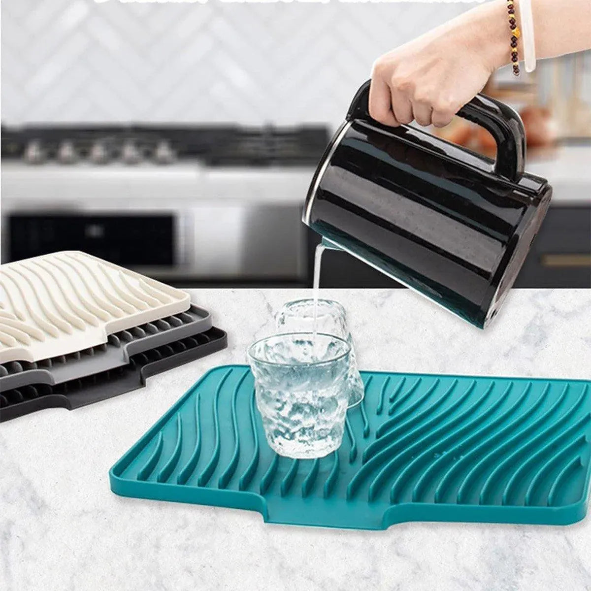 Silicone Dish Drying Mat Heat Resistant Draining Slope Pad for Kitchen Counter - Green