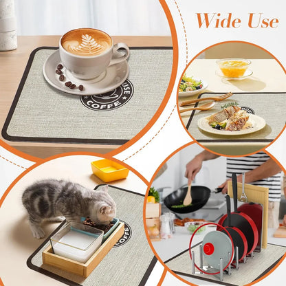 Super Draining Dish Drying Mat Quick Dry Coffee Kitchen Bathroom Tableware Pad - Luck